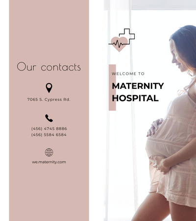 Ontwerpsjabloon van Brochure 9x8in Bi-fold van Kraamkliniek Advertentie met gelukkige zwangere vrouw