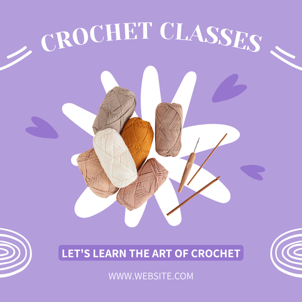 Ontwerpsjabloon van Instagram van Crochet Classes Offer With Hooks