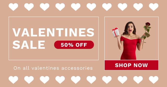 Valentine's Day Sale Announcement with Emotional Attractive Woman Facebook AD – шаблон для дизайна