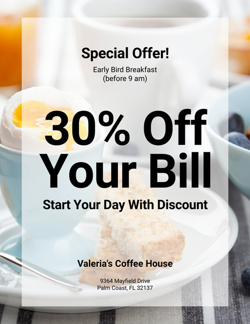 Start Your Day with Discount on Breakfast Poster 8.5x11inデザインテンプレート
