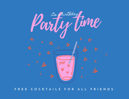 Platilla de diseño Party Announcement With Cocktail Illustration Invitation 13.9x10.7cm Horizontal