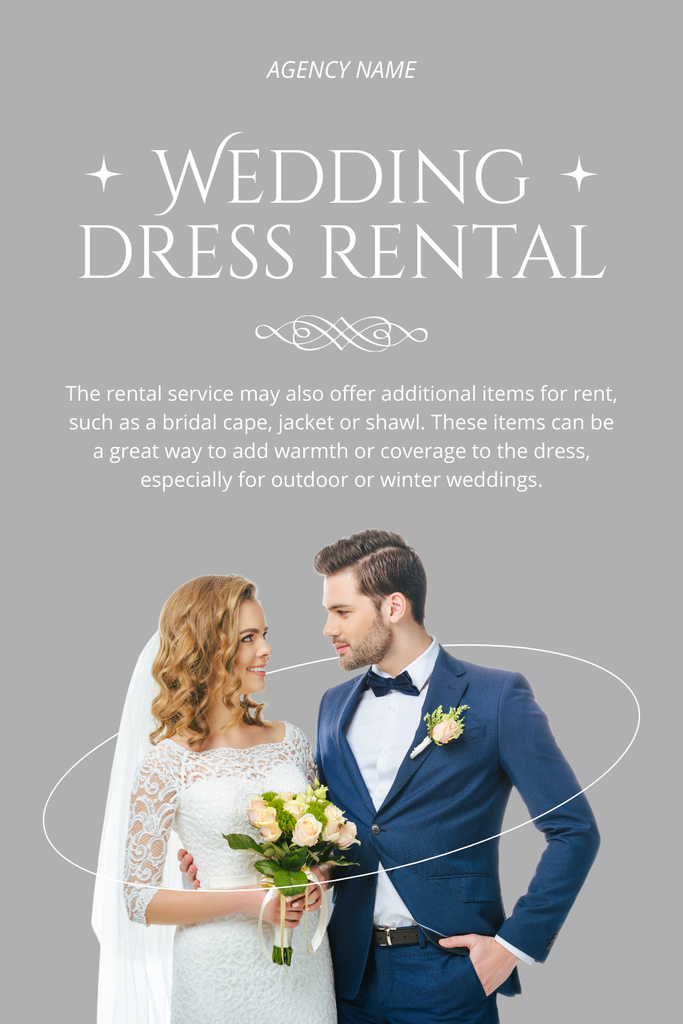 Bridal Shop Offer with Young Wedding Couple Pinterest Design Template