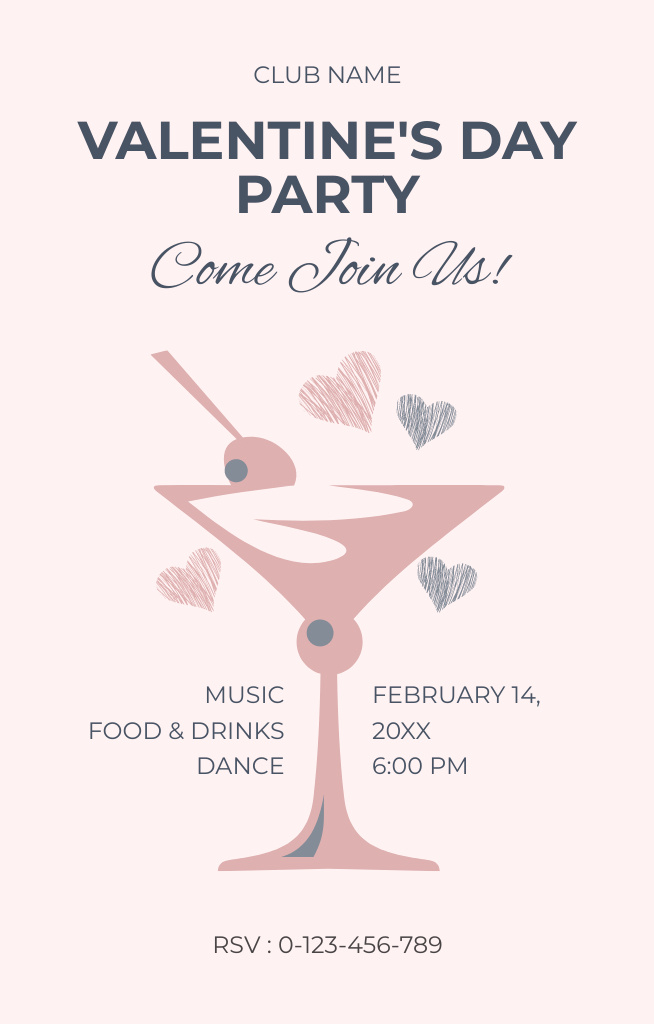 Cocktail Party on Valentine's Day Invitation 4.6x7.2in Design Template