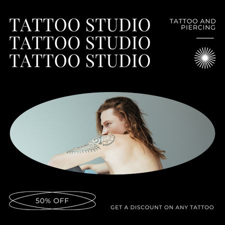 Amazing Tattoo Studio With Piercing Service And Discount Instagram Design Template