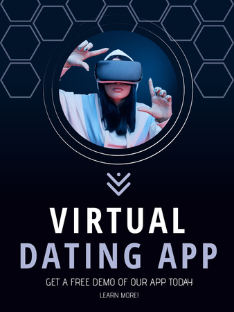 Virtual Dating App with Girl in Glasses on Blue Poster US Design Template