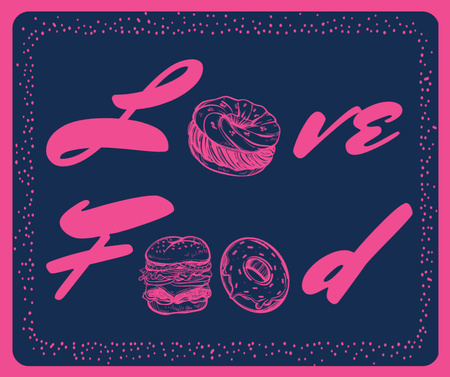 Love Food inscription with fast food icons Facebook Design Template