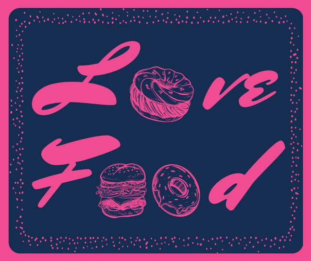 Love Food inscription with fast food icons Facebook Πρότυπο σχεδίασης