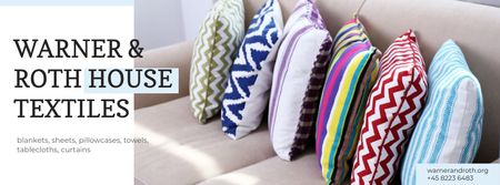 Template di design Annuncio di tessuti per la casa con cuscini sul divano Facebook cover