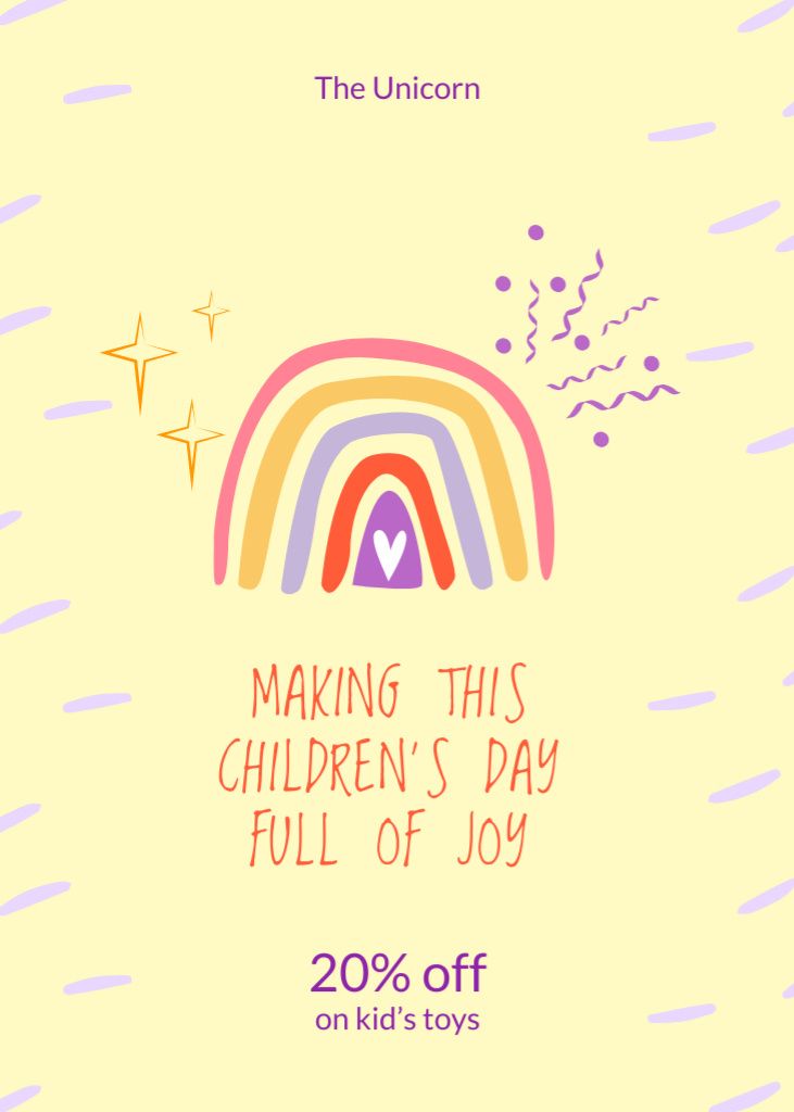 Szablon projektu Children's Day Offer with Colorful Rainbow Postcard 5x7in Vertical