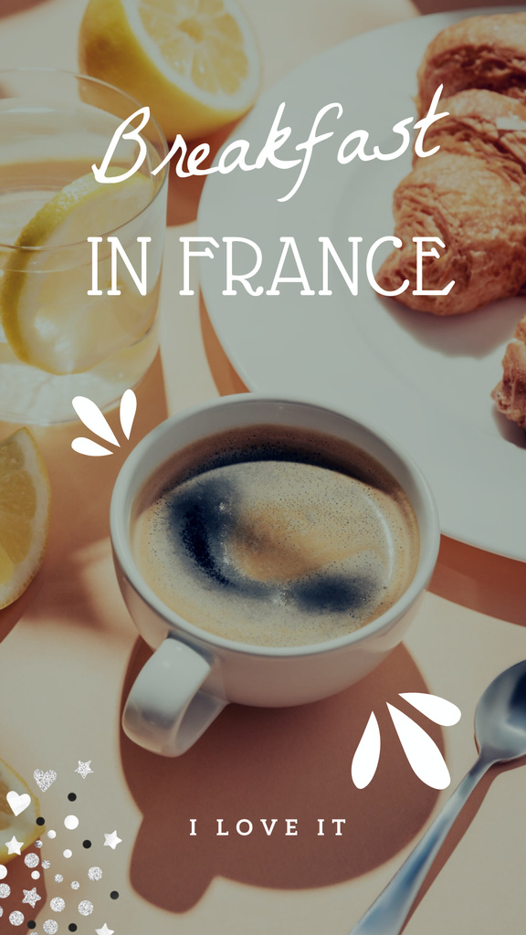 Designvorlage Coffee and Croissants on Breakfast für Instagram Story