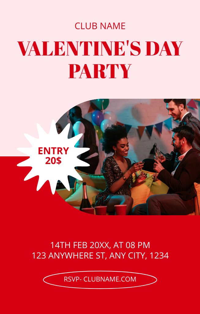 Advert of Valentine's Day Party in Club Invitation 4.6x7.2in – шаблон для дизайна