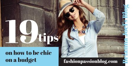 Designvorlage Blog Promotion with Stylish Woman in Sunglasses für Twitter