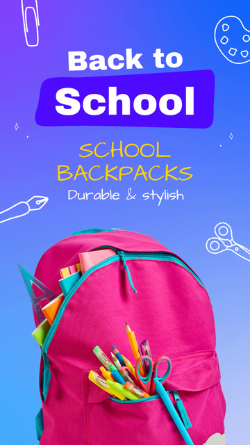 Colorful Backpacks For Children Offer Instagram Video Story Modelo de Design