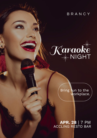 Ontwerpsjabloon van Poster van Karaoke Night Announcement with Cheerful Girl
