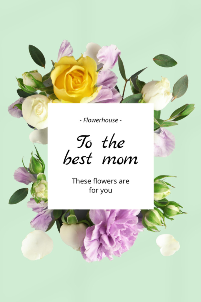 Template di design Mother's Day Holiday Greeting with Beautiful Flowers Postcard 4x6in Vertical