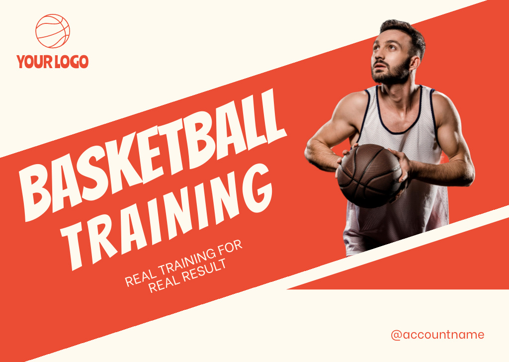 Basketball Training Red and White Postcard – шаблон для дизайну