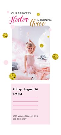 Kid Birthday Event With Princess Dress Invitation 9.5x21cm tervezősablon
