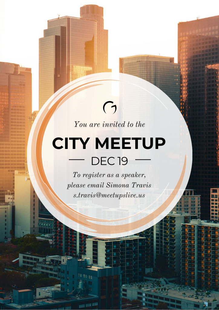 City Event Announcement with Skyscrapers Flyer A4 Tasarım Şablonu