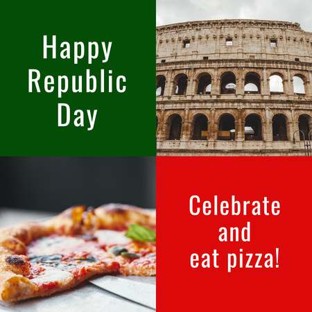 Saudação do Dia da República da Itália com Pizza Instagram Modelo de Design
