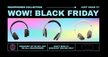 Black Friday Sale of Professional Headphones Facebook AD Design Template