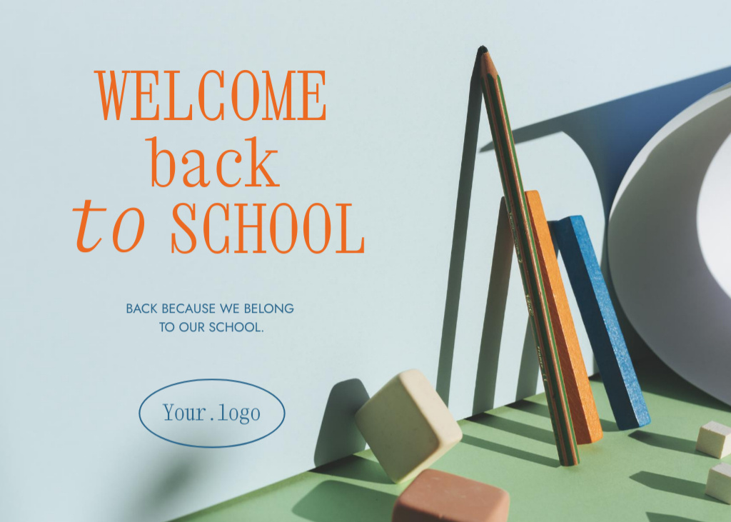 Charming Back to School Announcement With Stationary Postcard 5x7in – шаблон для дизайну