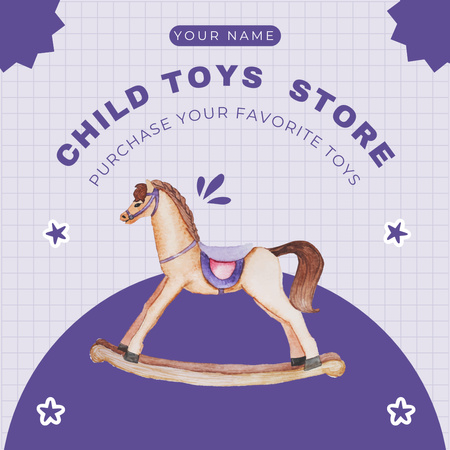 Ontwerpsjabloon van Instagram van Kinderspeelgoedaanbieding met aquarelpaard
