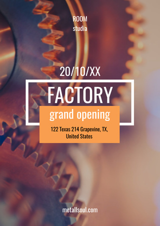 Factory Grand Opening Announcement with Cogwheel Mechanism Flyer A6 Modelo de Design