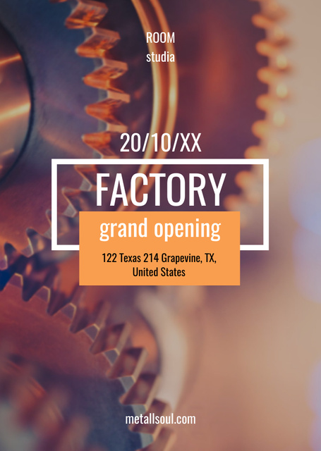 Factory Grand Opening Announcement with Cogwheel Mechanism Flyer A6 – шаблон для дизайна