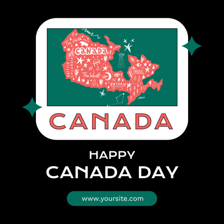 Happy Canada Day Ad with Map Instagram Design Template