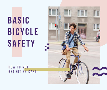 Man Riding Bicycle in City Facebook Design Template