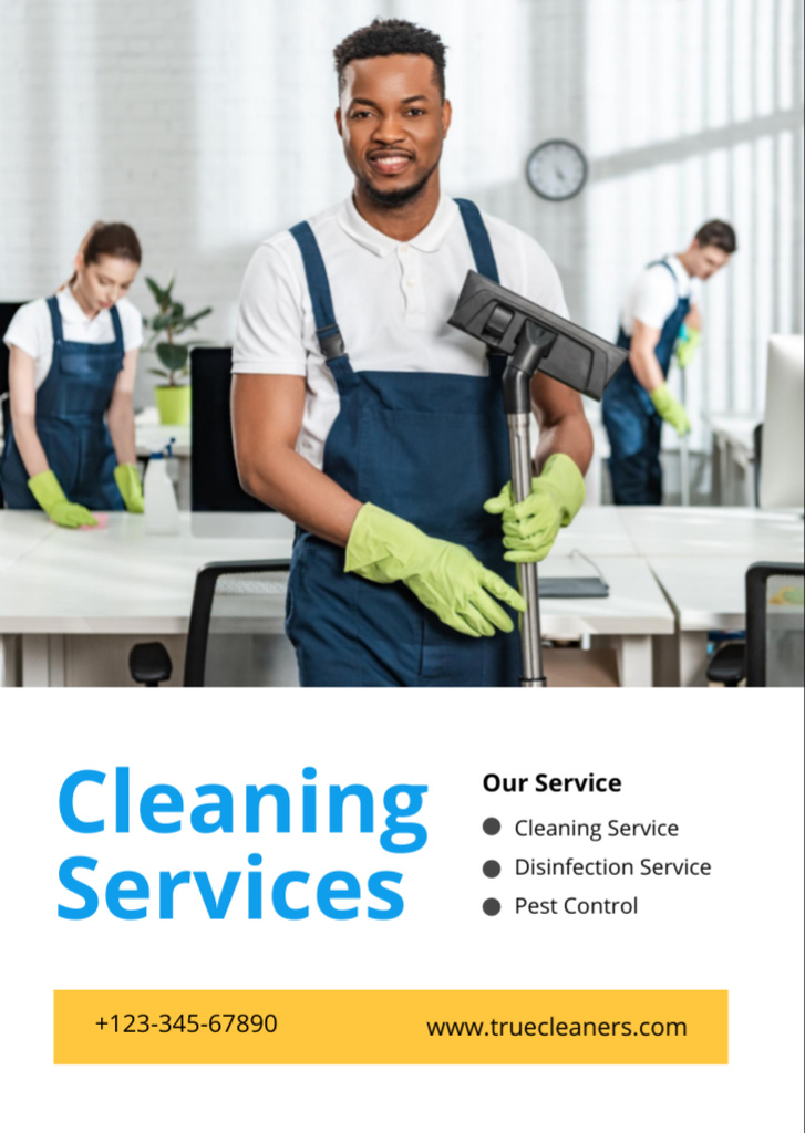 Team of Cleaners Doing Job Flyer A6デザインテンプレート