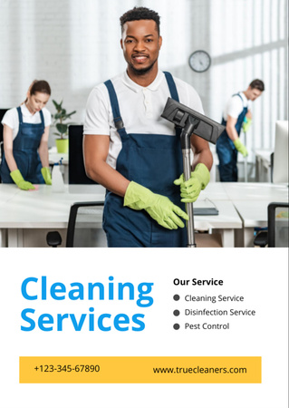 Ontwerpsjabloon van Flyer A6 van Team of Cleaners Doing Job
