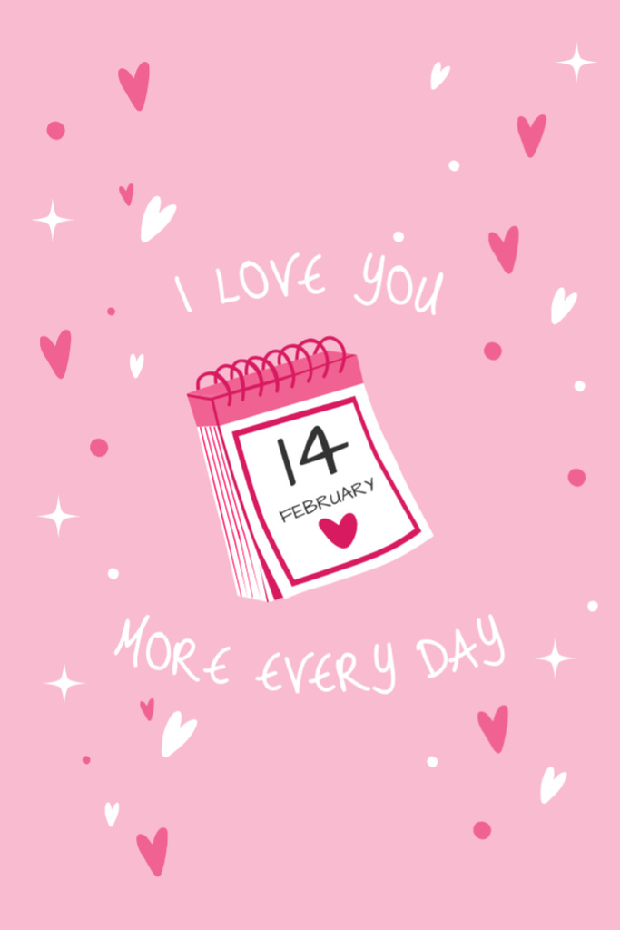 Valentine's Day Congratulations With Calendar Postcard 4x6in Vertical Šablona návrhu