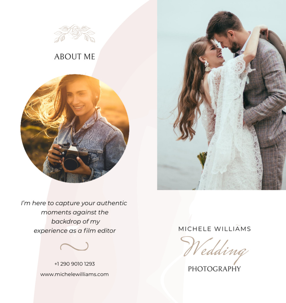 Wedding Photographer Services with Young Couple Brochure Din Large Bi-fold Tasarım Şablonu