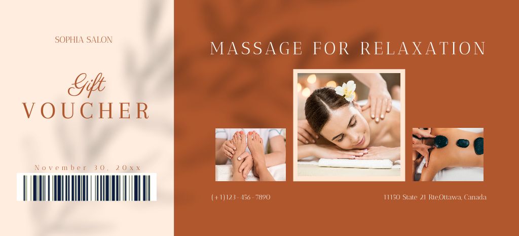 Relaxation Massage Therapy at Spa Coupon 3.75x8.25inデザインテンプレート