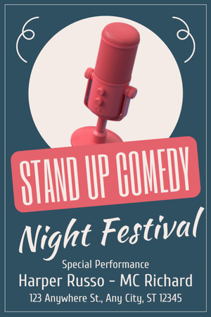 Comedy Festival Announcement with Pink Microphone Tumblr Design Template