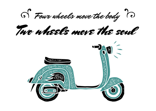 Ontwerpsjabloon van Postcard 5x7in van Romantic Quote With Retro Illustrated Scooter