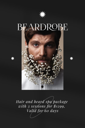 Designvorlage Barbershop Services Offer with Handsome Man für Pinterest