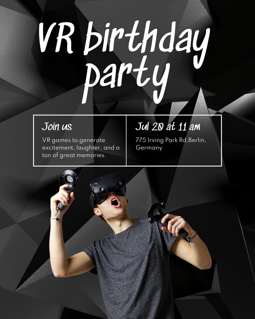 VR Birthday Party Invitation on Black Poster 16x20in Πρότυπο σχεδίασης