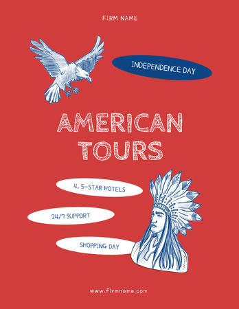 Promoção American Tours com Águia e Indígena Poster 8.5x11in Modelo de Design