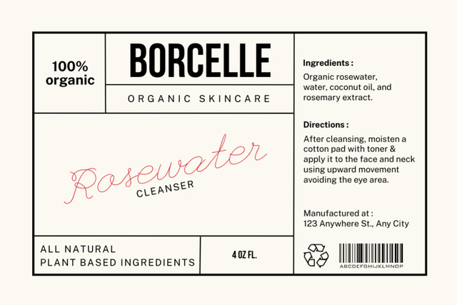 Plant Based Rosewater Cleanser Skincare Label Design Template