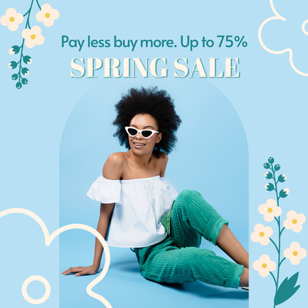 Spring Sale Offer with Stylish African American Woman Instagram AD Design Template