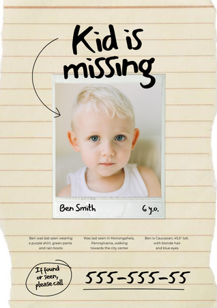 Announcement of Missing Little Boy Poster Tasarım Şablonu