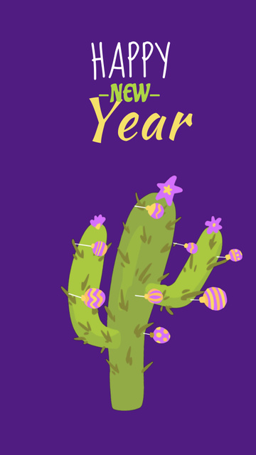 New Year Greeting with Funny Decorated Cactus Instagram Video Story Modelo de Design