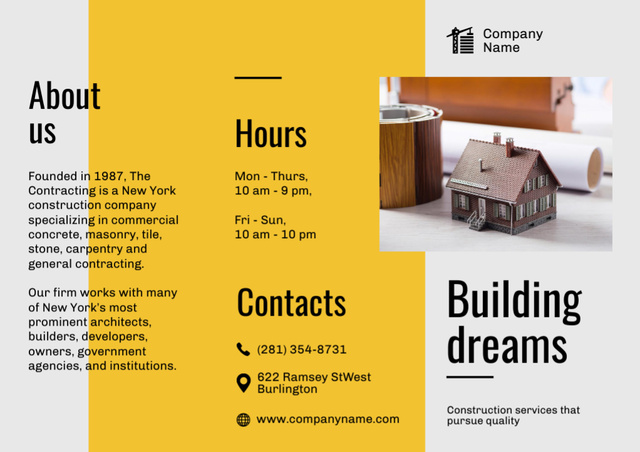 Construction Services Ad with Housing Project Brochure Design Template