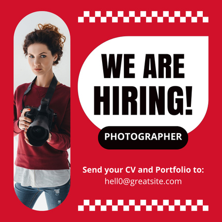 Announcement of Hiring Photographer with Young Woman LinkedIn post Design Template