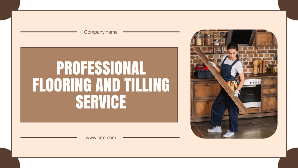 Service of Professional Flooring & Tiling with Woman Repairman Presentation Wideデザインテンプレート