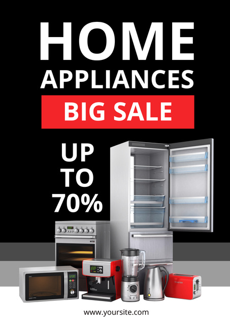 Designvorlage Household Appliances Big Sale Black für Poster