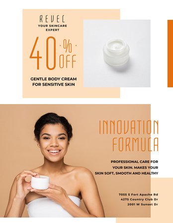 Radiant Cosmetics Sale Offer with Woman Applying Cream Poster 8.5x11in Design Template