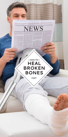 Άνθρωπος με σπασμένο πόδι διαβάζοντας εφημερίδα Graphic Πρότυπο σχεδίασης